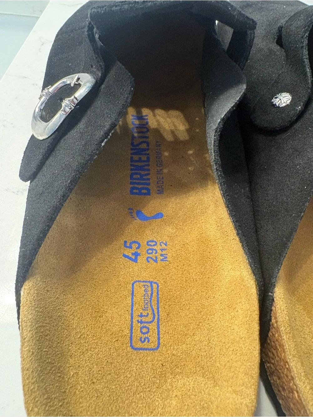 Birkenstock Black Suede Clog with Silver Buckle